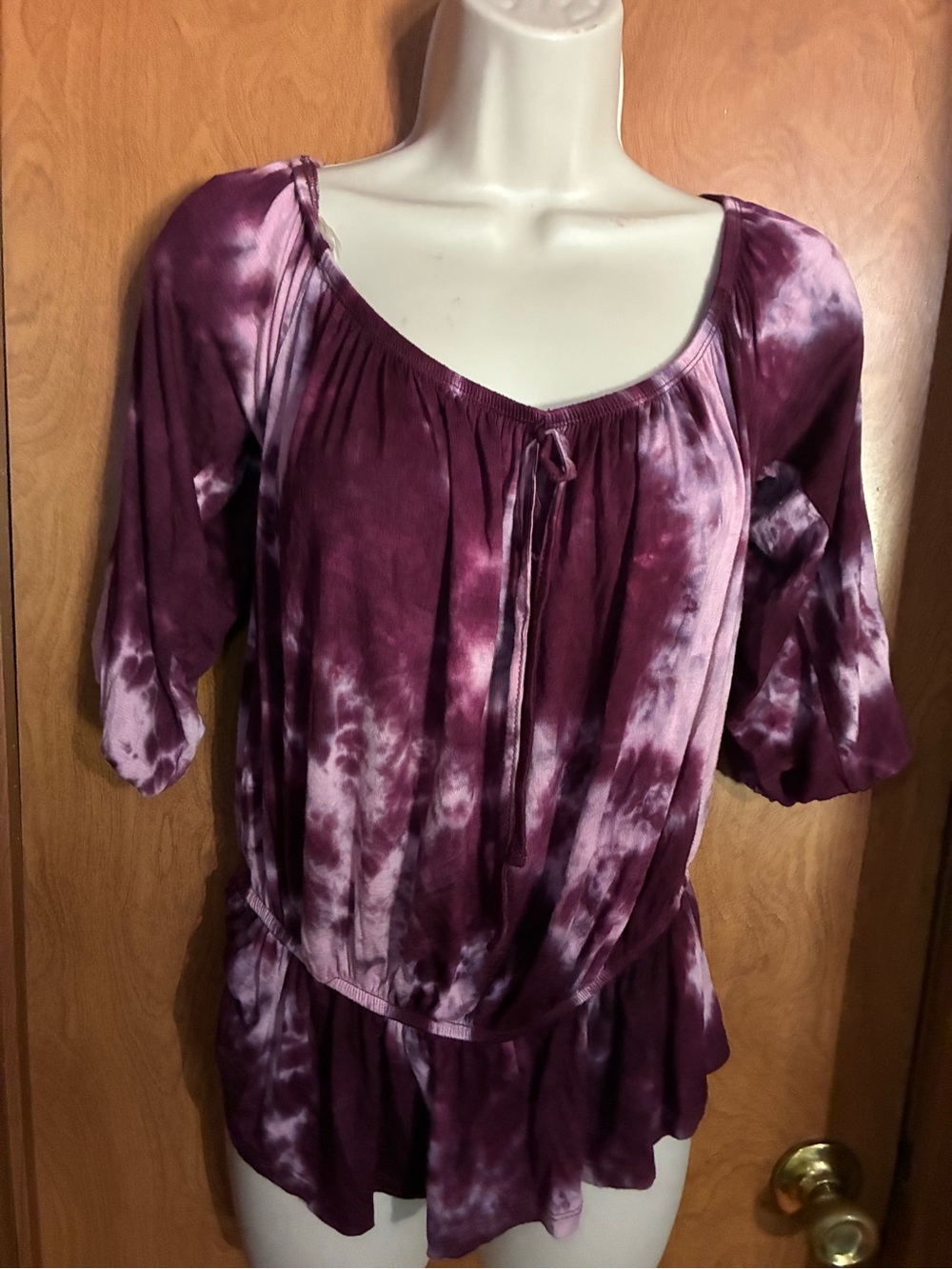 Tie-Dye Peasant Blouse in Plum XL Fairy Cottagecore Witchy